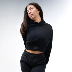 Women's CroppedHeavyweight Fleece Hoodie -Boxing Supply Hub rival 2024 cropped hoodie front black 01