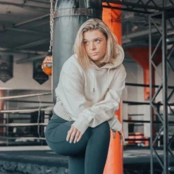 Women's CroppedHeavyweight Fleece Hoodie -Boxing Supply Hub rival 2024 cropped hoodie front cream 04